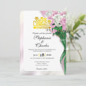 Pink Rose Wedding Invitation - Gold Lettering 4 招待状 (スタンド正面)