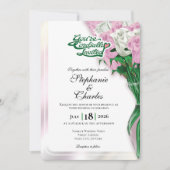Pink Rose Wedding Invitation - Green Lettering 2 招待状 (正面)