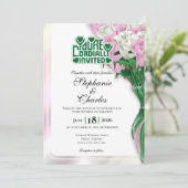 Pink Rose Wedding Invitation - Green Lettering 3 招待状 (スタンド正面)