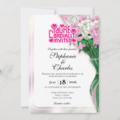 Pink Rose Wedding Invitation - Pink Lettering 3 招待状 (正面)