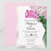 Pink Rose Wedding Invitation - Pink Lettering 4 招待状 (正面/裏面)