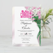 Pink Rose Wedding Invitation - Pink Lettering 4 招待状 (スタンド正面)