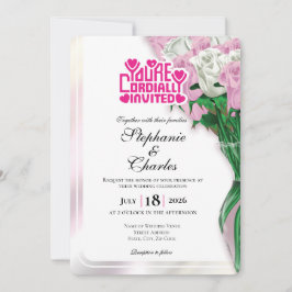 Pink Rose Wedding Invitation - Pink Lettering 4 招待状