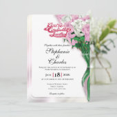 Pink Rose Wedding Invitation - Red Lettering 1 招待状 (スタンド正面)