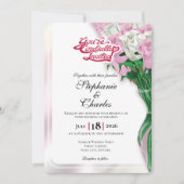 Pink Rose Wedding Invitation - Red Lettering 2 招待状 (正面)
