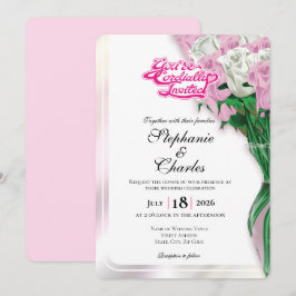 Pink Rose Wedding Invite - Pink Heading #1 招待状