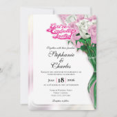 Pink Rose Wedding Invite - Pink Heading #1 招待状 (正面)