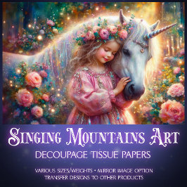 Pink Rose Whimsy Unicorn And Girl Decoupage 薄葉紙