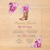 Pink rose with boot Quinceañera Invitation アクリル招待状 (正面)