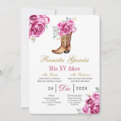 Pink rose with boot Quinceañera Invitation 招待状 (正面)
