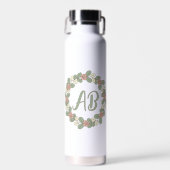 Pink Rose Wreath Monogram Water Bottle ウォーターボトル (正面)