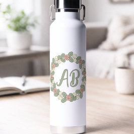 Pink Rose Wreath Monogram Water Bottle ウォーターボトル