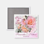 Pink Rosesかわいらし Save the Date マグネット (正面/裏面)
