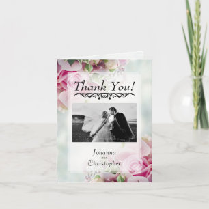 Pink Rosesの結婚サンキューカードと写真 サンキューカード