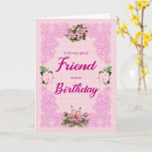 Pink Rosesカード付きフレンド誕生日 カード (黄色い花)