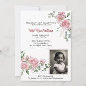 Pink Rosesフローラ80th birthday写真 招待状 (正面)