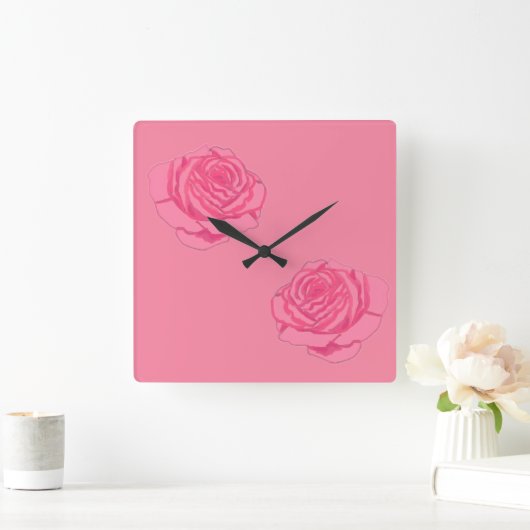 Pink roses スクエア壁時計 (ホーム)