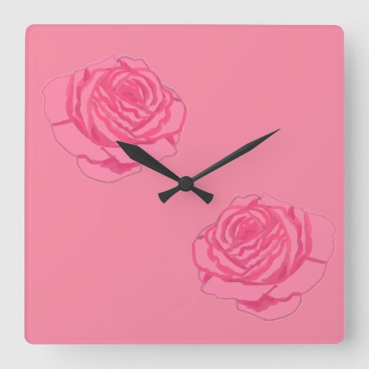 Pink roses スクエア壁時計 (正面)