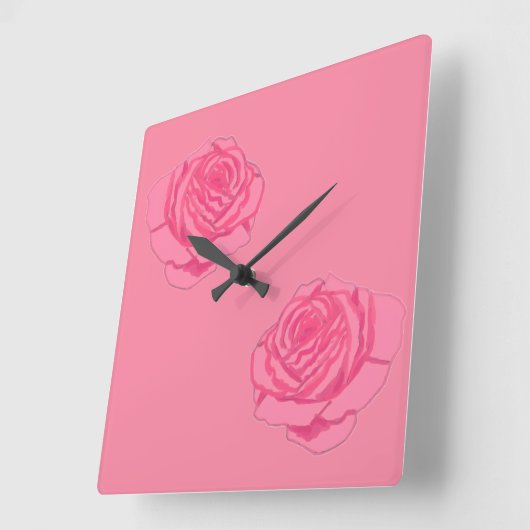 Pink roses スクエア壁時計 (傾斜)