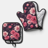 Pink Roses 鍋つかみ&鍋敷きセット (正面/裏面)