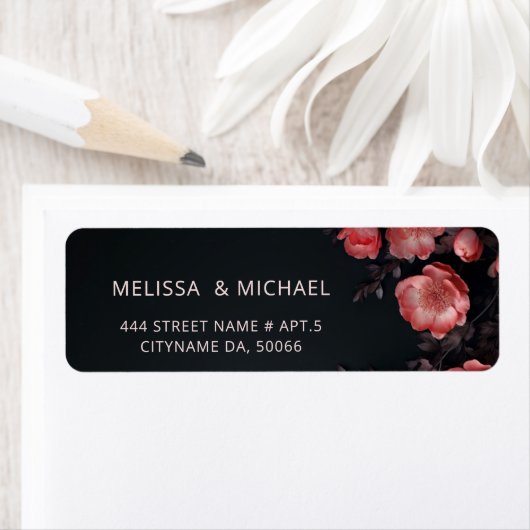 Pink Roses 3D Dark Flowers | Wedding ラベル (インサイチュ)