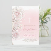 pink roses and baby's breath | Baptism baby girl  招待状 (スタンド正面)