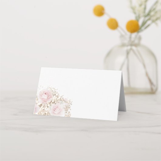 pink roses and baby's breath bouquet プレイスカード (正面)