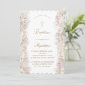 Pink roses and Baby's Breath flowers Baptism 招待状 (スタンド正面)