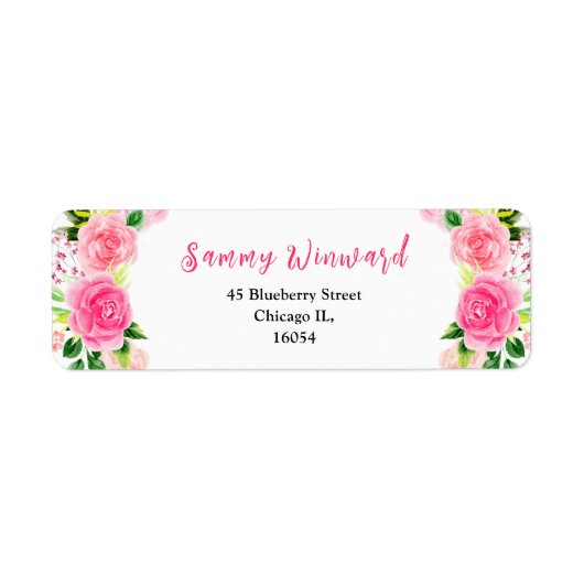 Pink Roses and Foliage Bridal Shower ラベル (正面)