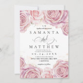 Pink Roses and Gold Dust Elegant Flower Wedding 招待状 (正面)