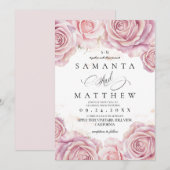 Pink Roses and Gold Dust Elegant Flower Wedding 招待状 (正面/裏面)