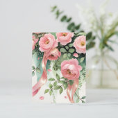 Pink Roses and Ribbons ポストカード (スタンド正面)