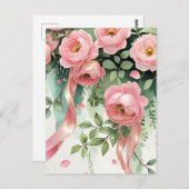 Pink Roses and Ribbons ポストカード (正面/裏面)