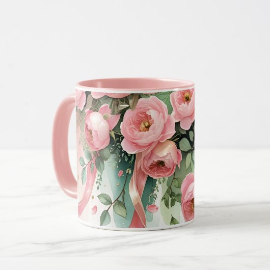 Pink Roses and Ribbons マグカップ (正面左)