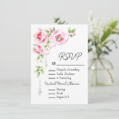 Pink Roses and Sage Green Foliage RSVP エンクロージャーカード (スタンド正面)