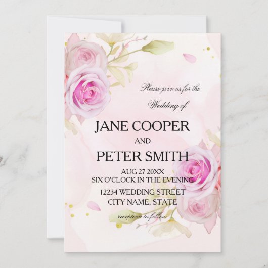 Pink roses arrangement Wedding Invitation 招待状 (正面)