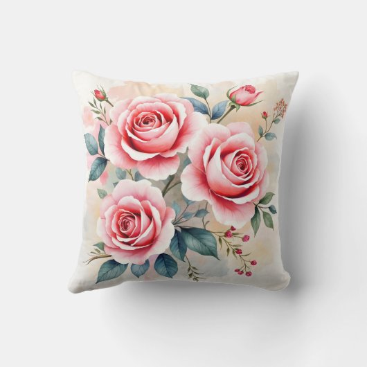 Pink Roses Beautiful Luxury Modern Collection クッション (裏面)