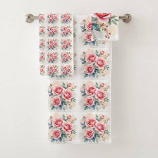 Pink Roses Beautiful Luxury Modern Collection バスタオルセット
