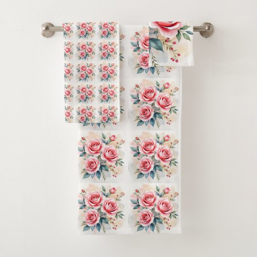 Pink Roses Beautiful Luxury Modern Collection バスタオルセット (インサイチュ)