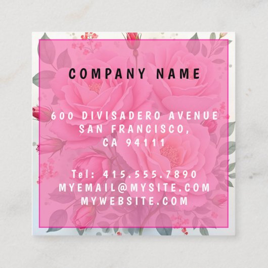 Pink Roses Beautiful Luxury Popular Collection スクエア名刺 (裏面)