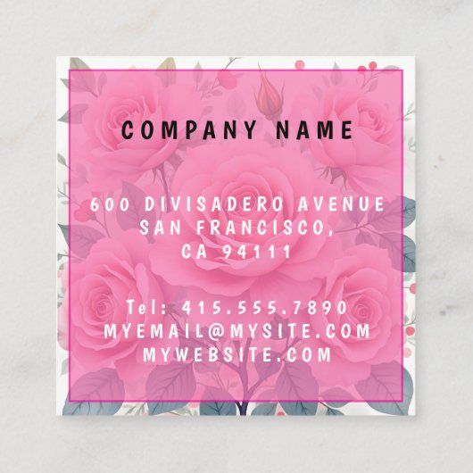 Pink Roses Beautiful Luxury Trendy Collection スクエア名刺 (裏面)
