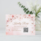 Pink Roses Butterfly Quinceañera Crown QR Rsvp サンキューカード (スタンド正面)