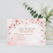 Pink Roses Butterfly Quinceañera Crown Rsvp Card サンキューカード (スタンド正面)