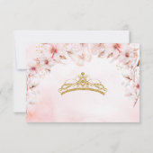 Pink Roses Butterfly Quinceañera Crown Rsvp Card サンキューカード (裏面)