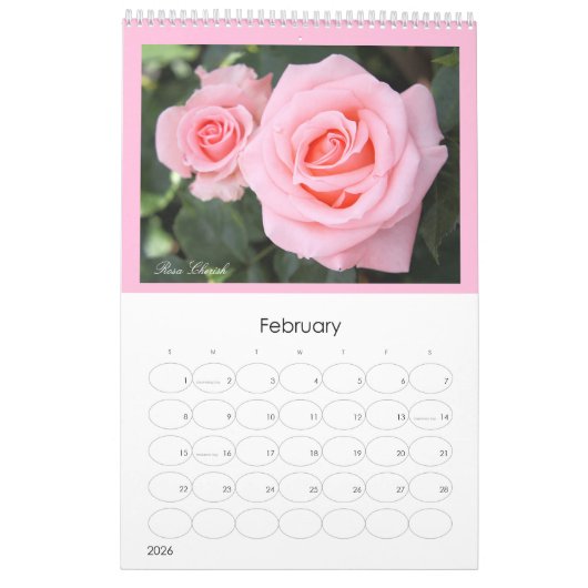 Pink Roses Calendar カレンダー (2月 2026)