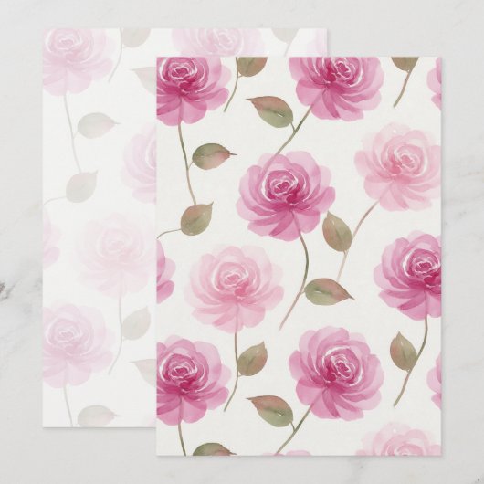 Pink Roses Card 招待状 (正面/裏面)