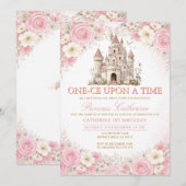Pink Roses Castle Princess Birthday Invitation 招待状 (正面/裏面)