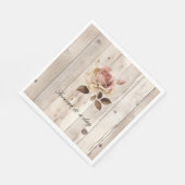 Pink Roses Cream White Wood Wedding スタンダードランチョンナプキン (角)
