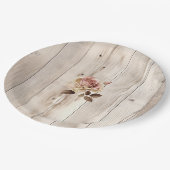 Pink Roses Cream White Wood Wedding ペーパープレート (アングル)