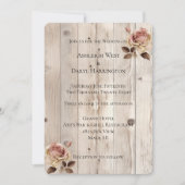 Pink Roses Cream White Wood Wedding 招待状 (正面)